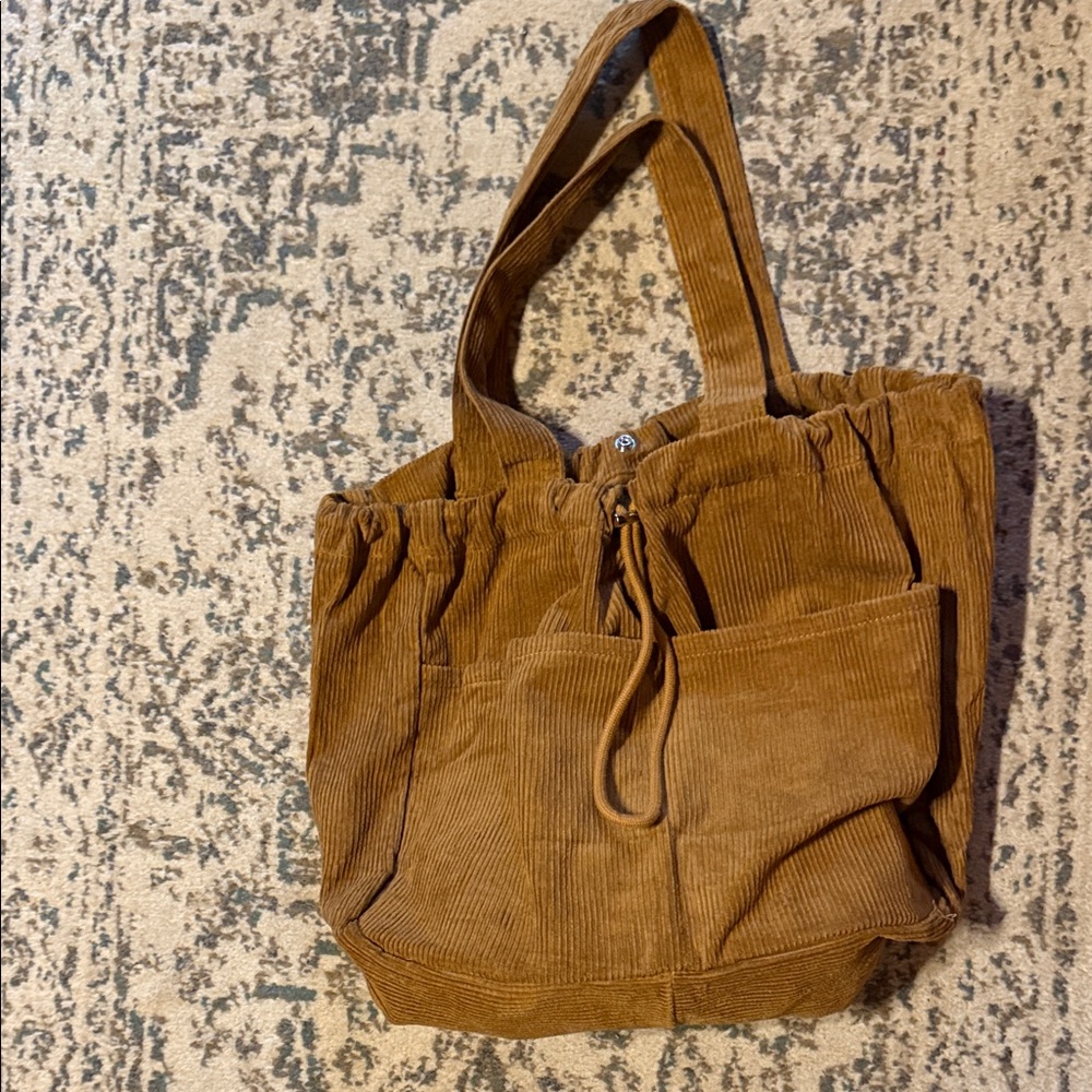 Stylish Brown Corduroy Tote Bag